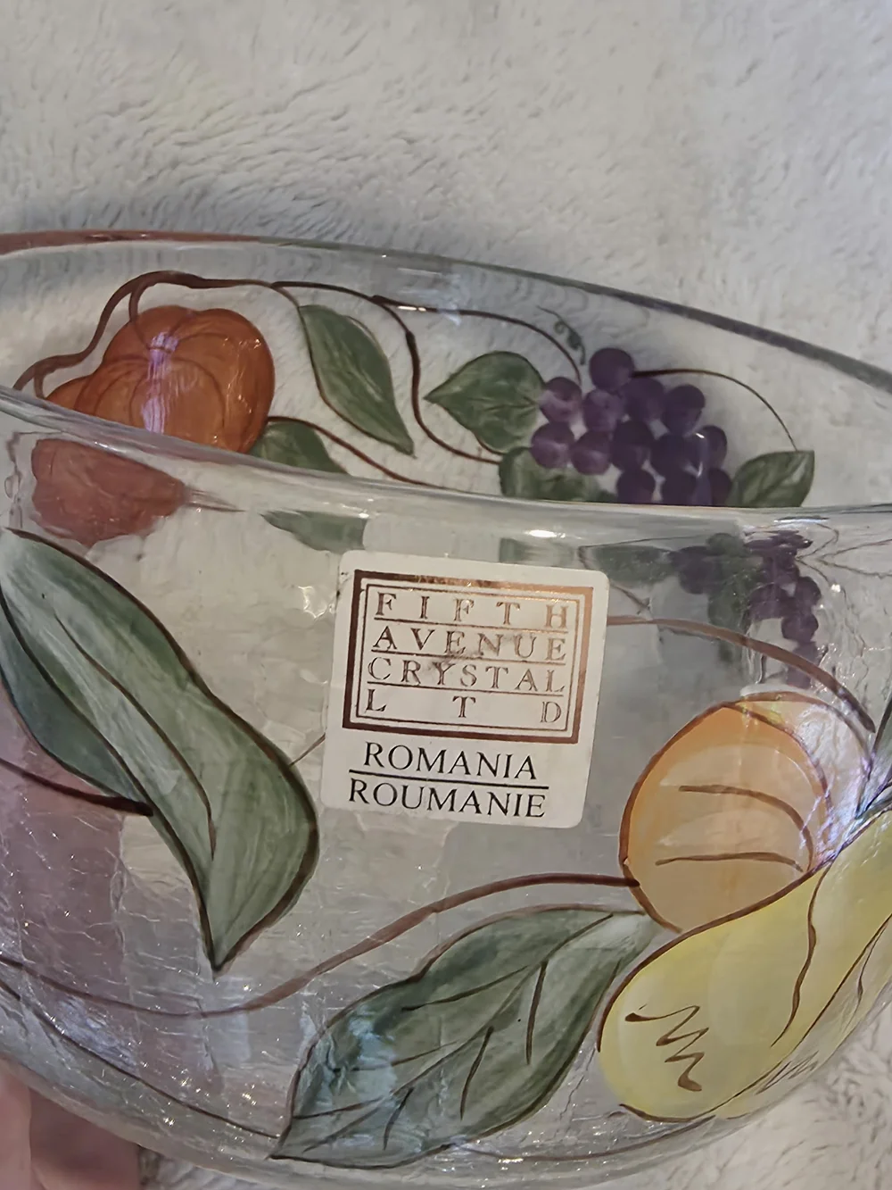 Vintage Fifth Avenue Crystal Ltd Hand Painted Clear Glass Basket Romania